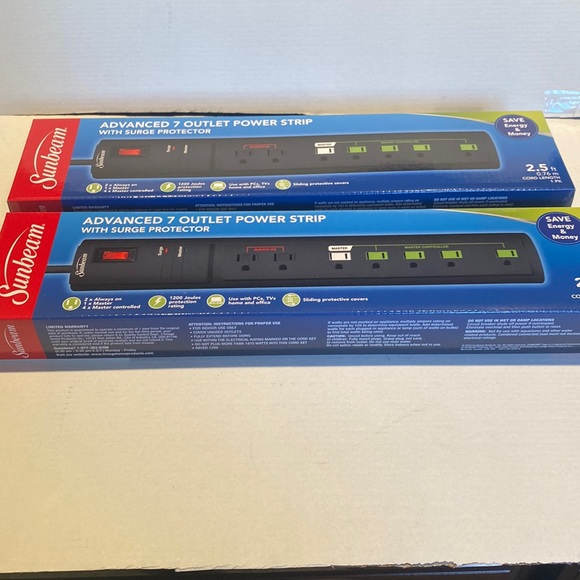 NIB Set of Two Advanced 7-Outlet Power Strips with Surge Protector - Picture 1 of 6